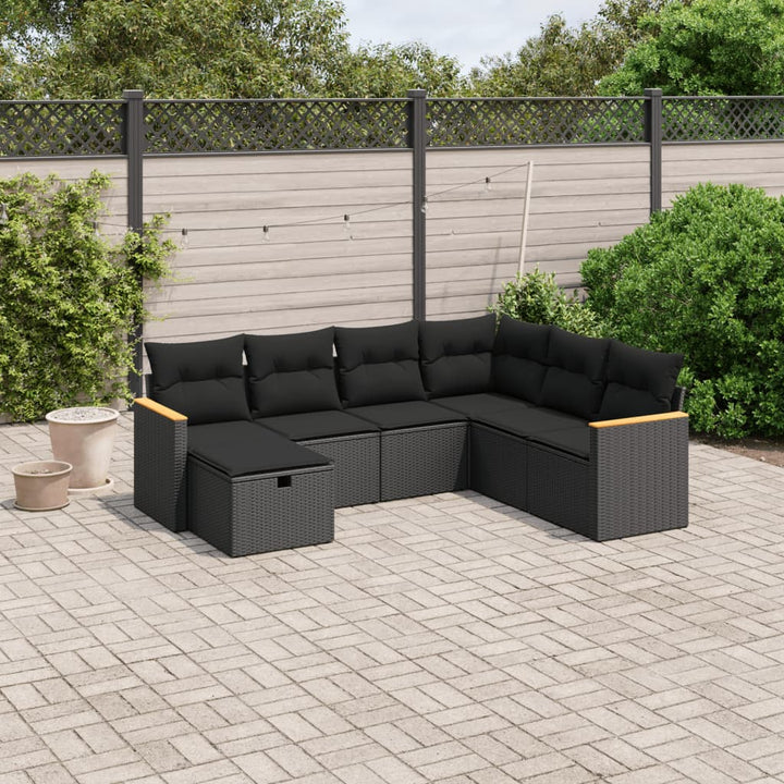sofasæt til haven 7 dele med hynder polyrattan sort