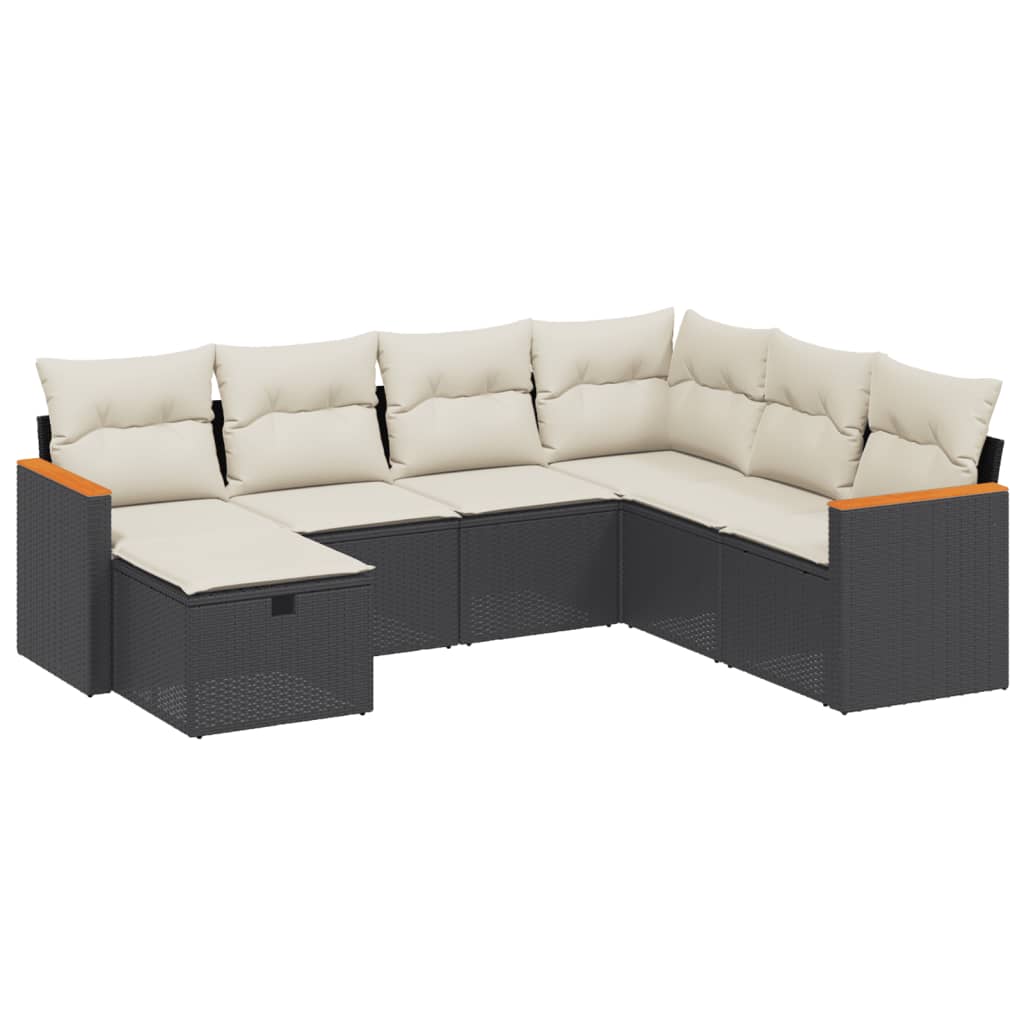sofasæt til haven 7 dele med hynder polyrattan sort