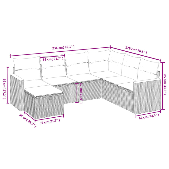 sofasæt til haven 7 dele med hynder polyrattan sort
