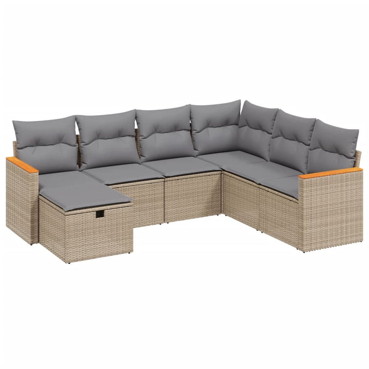 havesofasæt 7 dele med hynder polyrattan beige