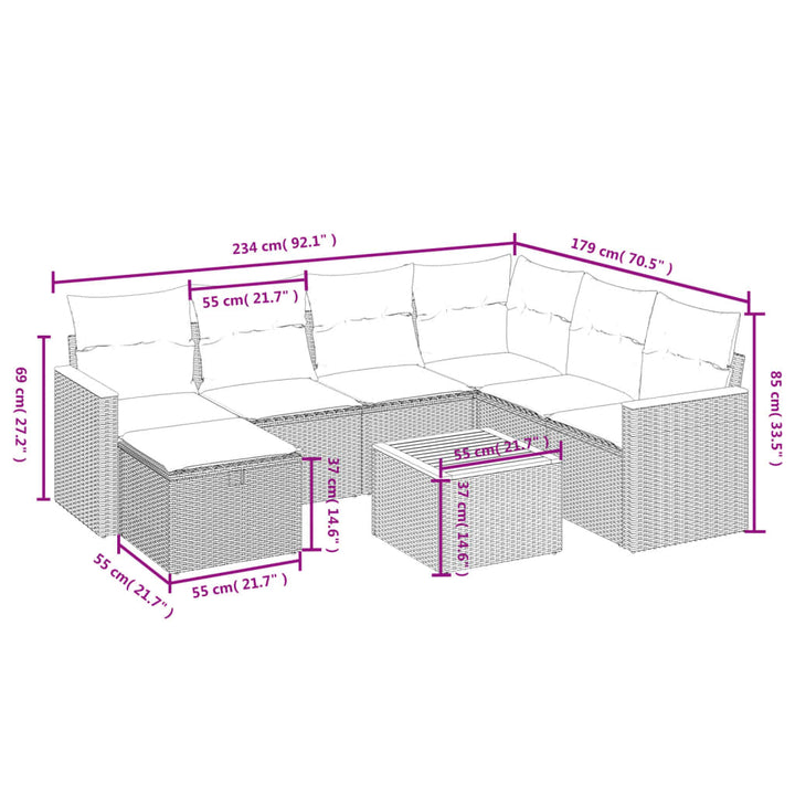 havesofasæt 8 dele med hynder polyrattan beige