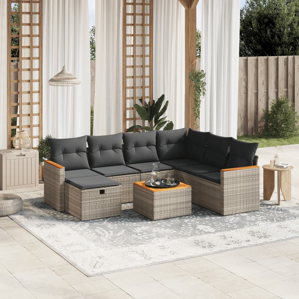 sofasæt til haven 8 dele med hynder polyrattan grå