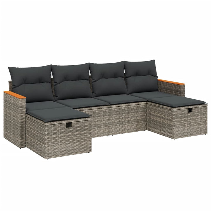 sofasæt til haven 6 dele med hynder polyrattan grå