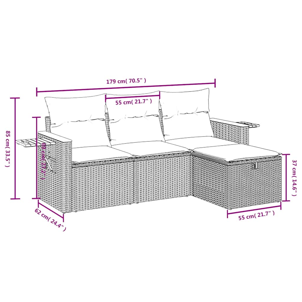 sofasæt til haven 4 dele med hynder polyrattan sort