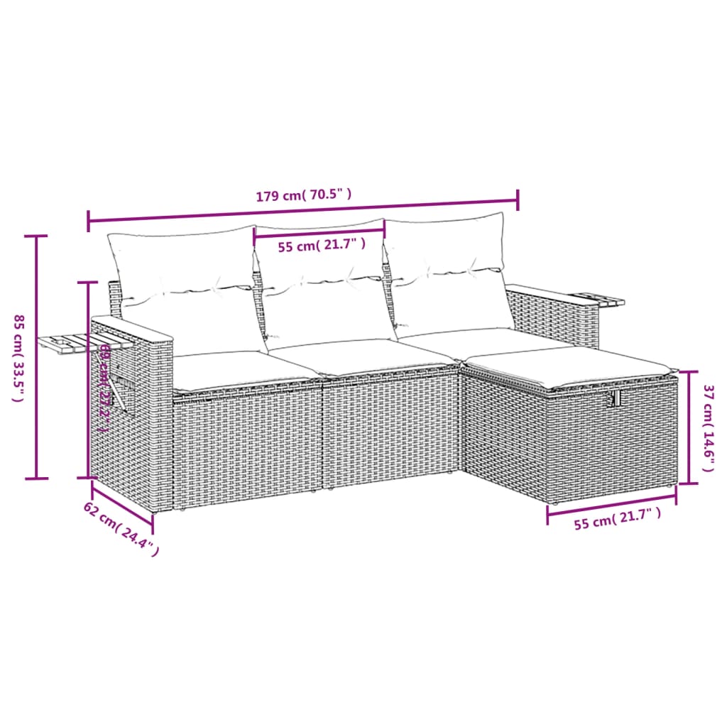 sofasæt til haven 4 dele med hynder polyrattan sort