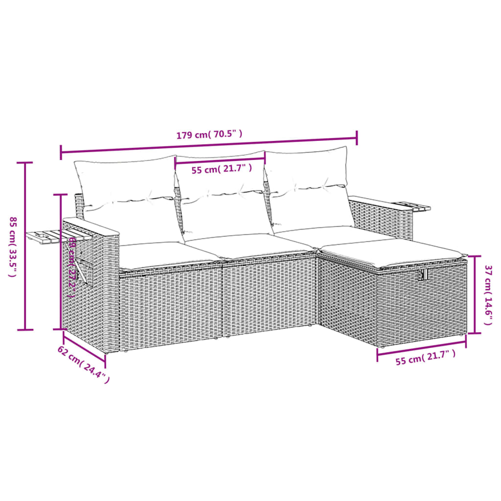 sofasæt til haven 4 dele med hynder polyrattan grå