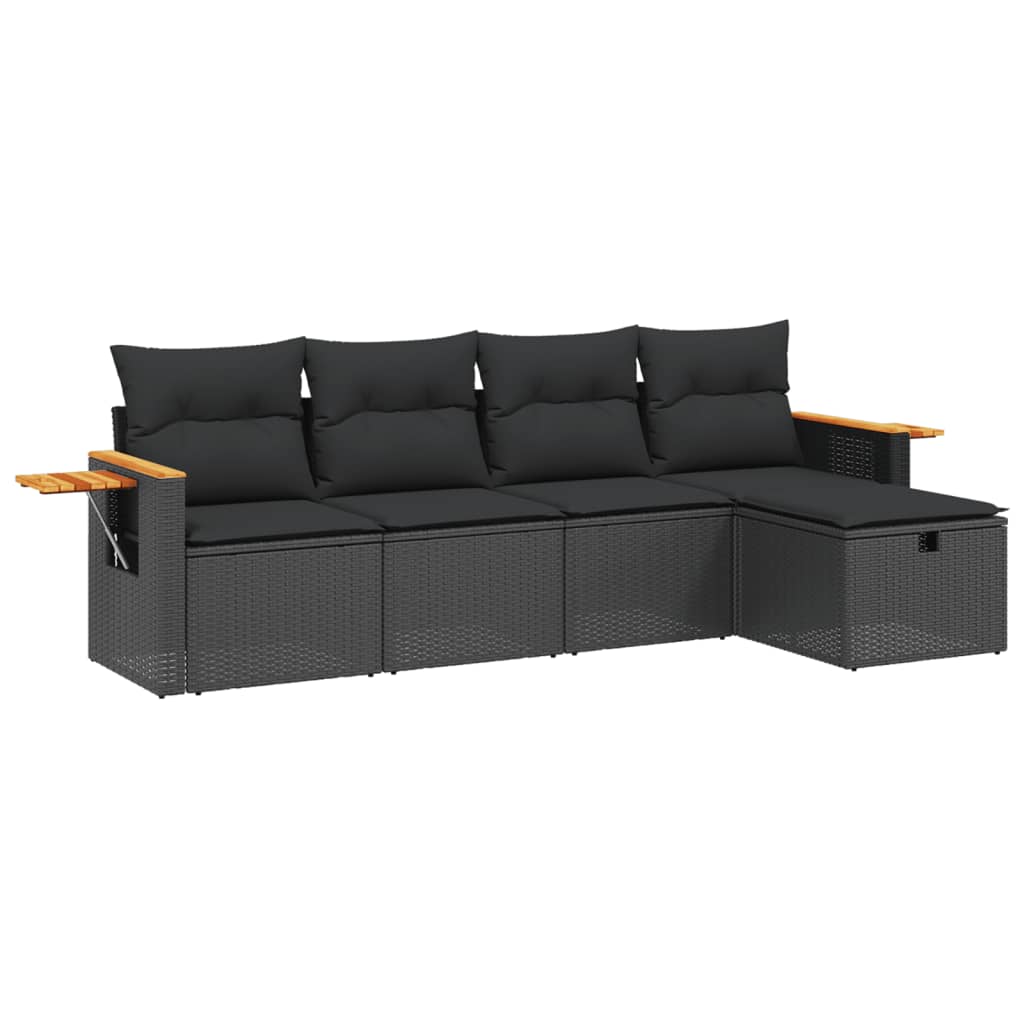 sofasæt til haven 5 dele med hynder polyrattan sort