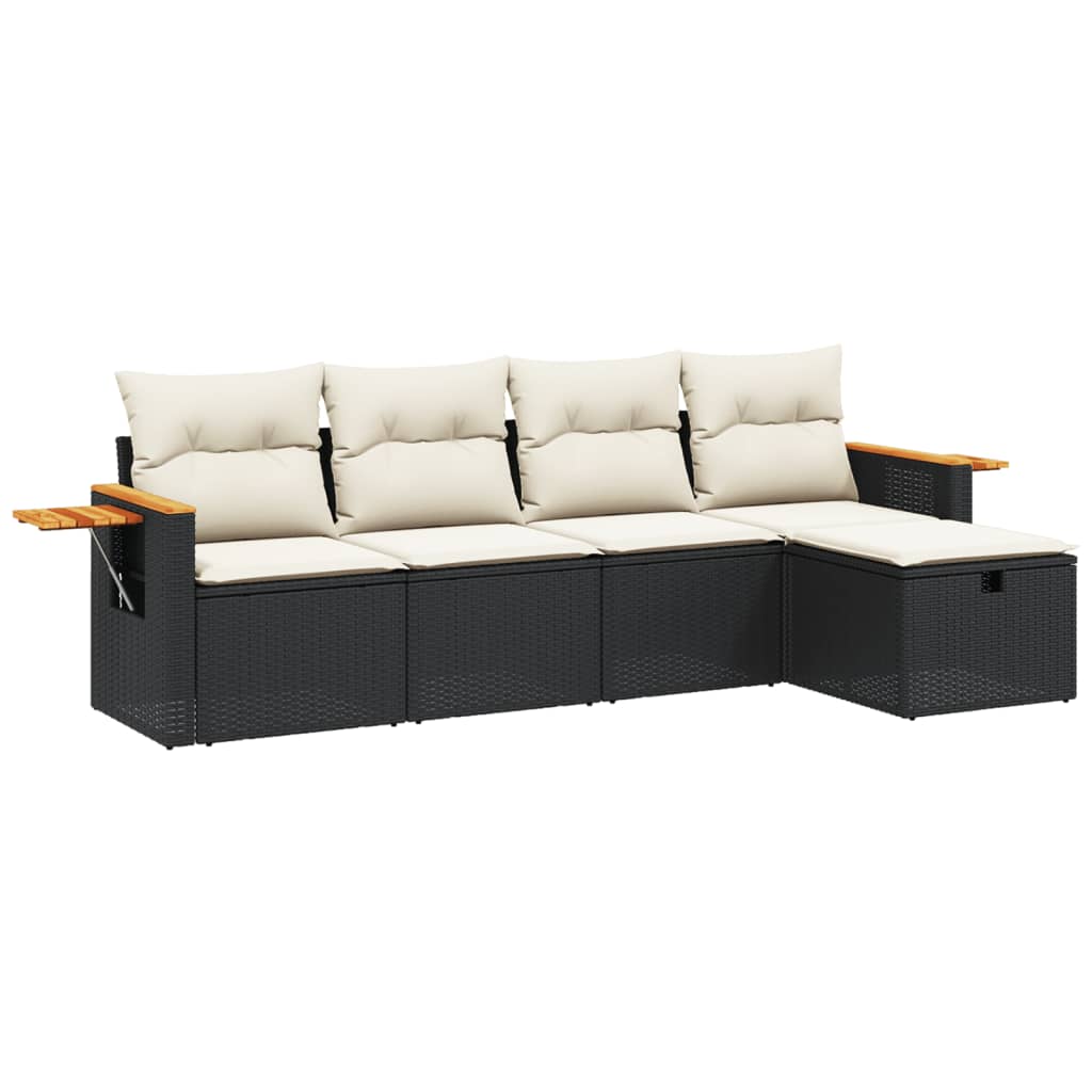 sofasæt til haven 5 dele med hynder polyrattan sort