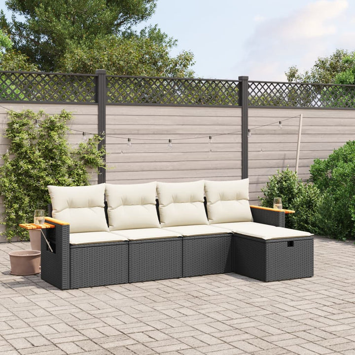 sofasæt til haven 5 dele med hynder polyrattan sort