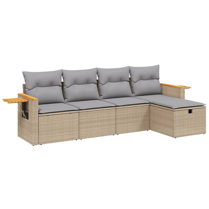 havesofasæt 5 dele med hynder polyrattan beige