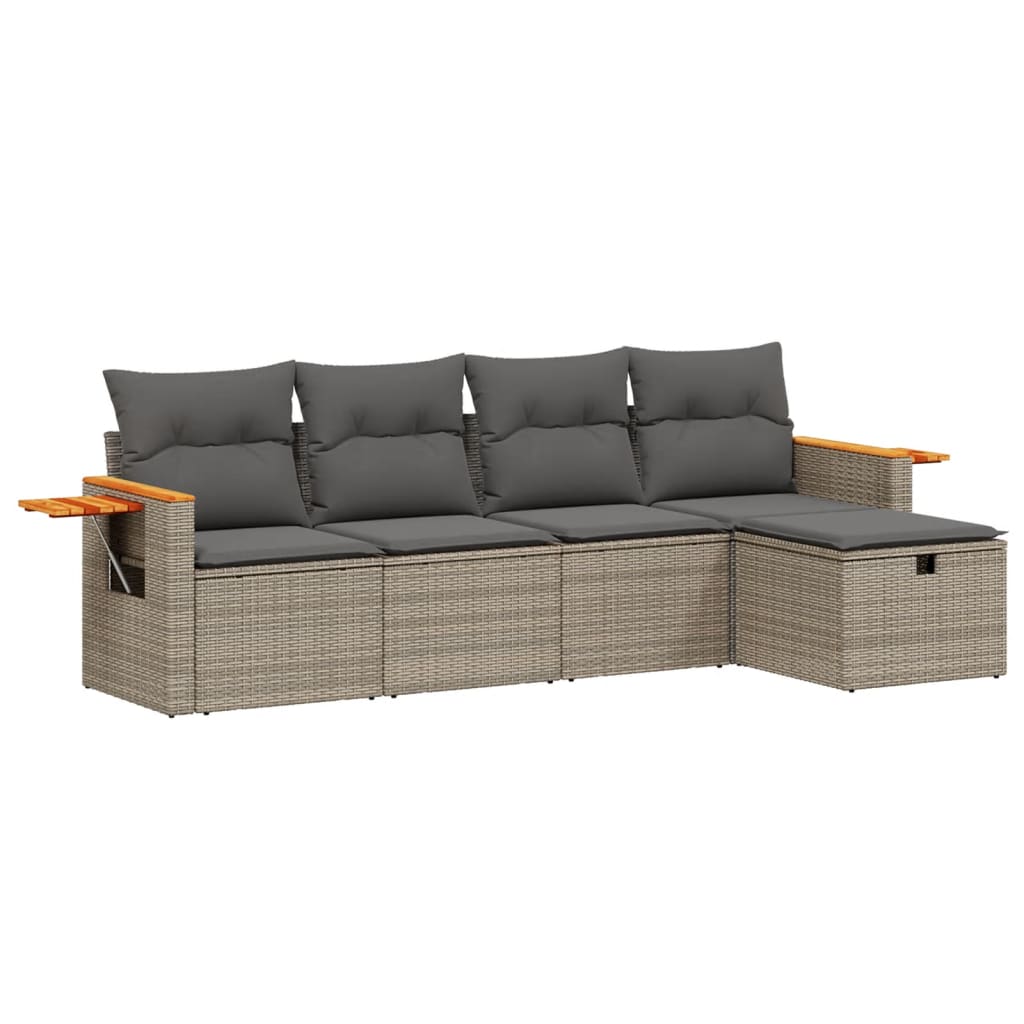 sofasæt 5 dele med hynder polyrattan grå