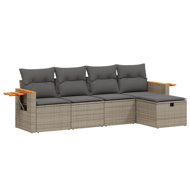 sofasæt 5 dele med hynder polyrattan grå