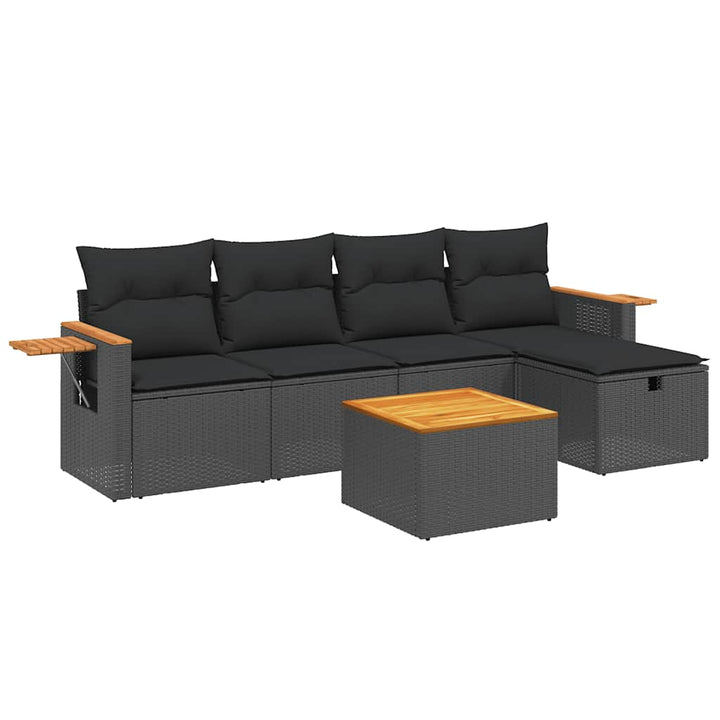 sofasæt til haven 6 dele med hynder polyrattan sort