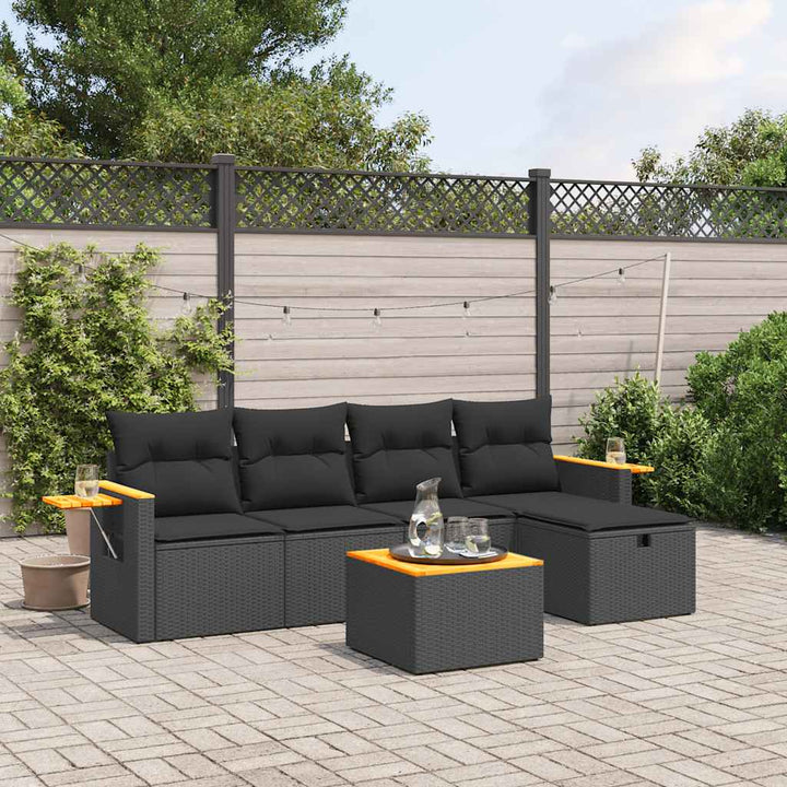 sofasæt til haven 6 dele med hynder polyrattan sort