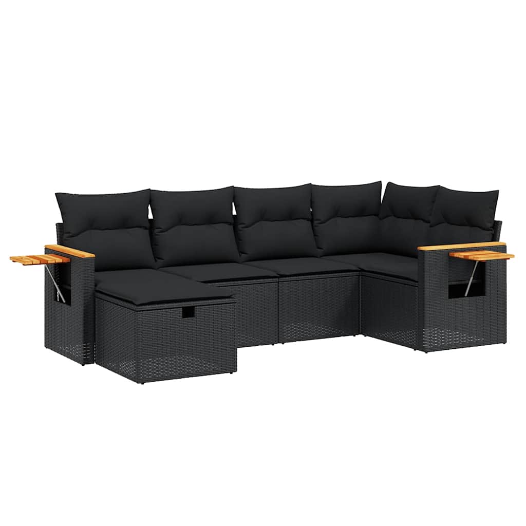 sofasæt til haven 6 dele med hynder polyrattan sort