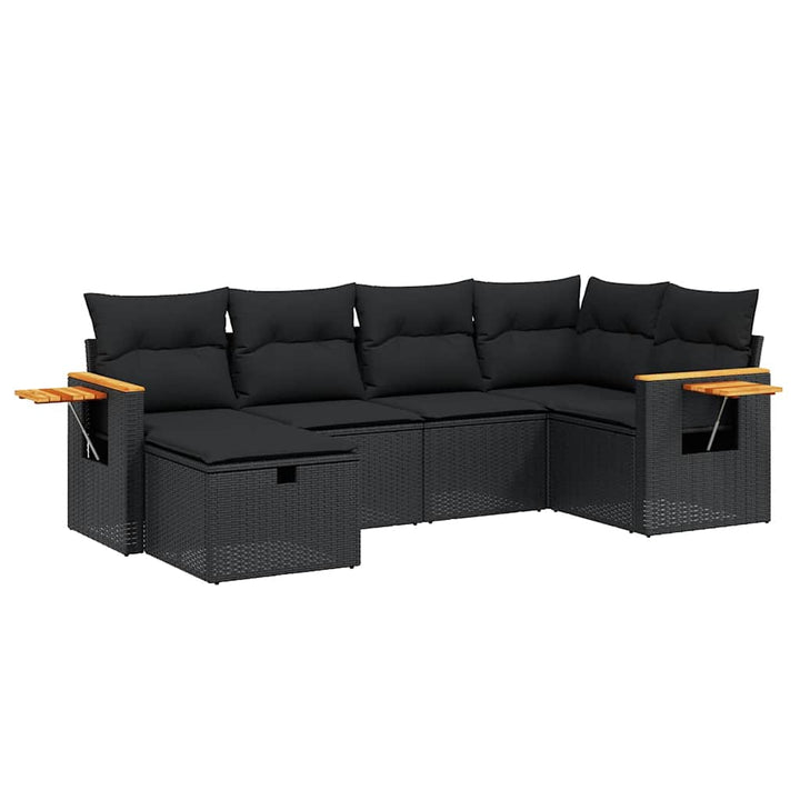 sofasæt til haven 6 dele med hynder polyrattan sort
