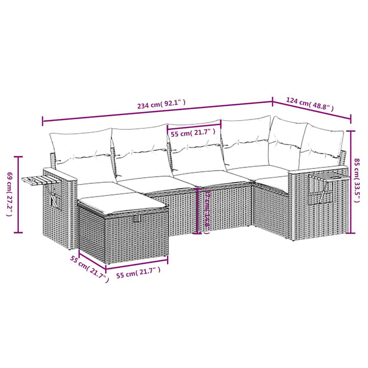 sofasæt til haven 6 dele med hynder polyrattan sort