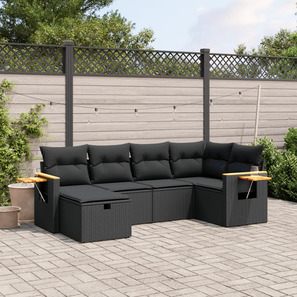 sofasæt til haven 6 dele med hynder polyrattan sort