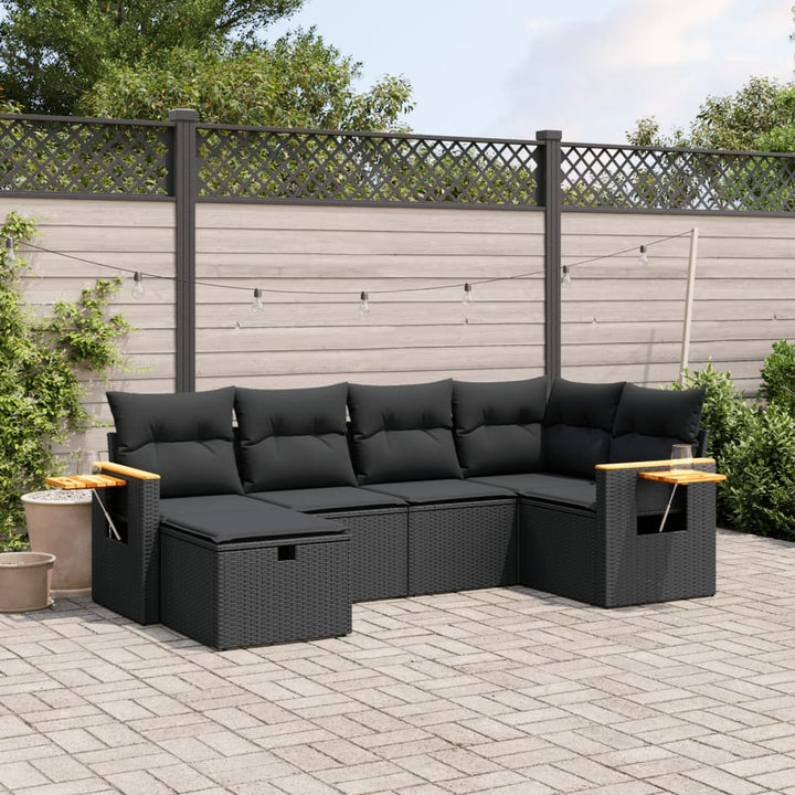 sofasæt til haven 6 dele med hynder polyrattan sort