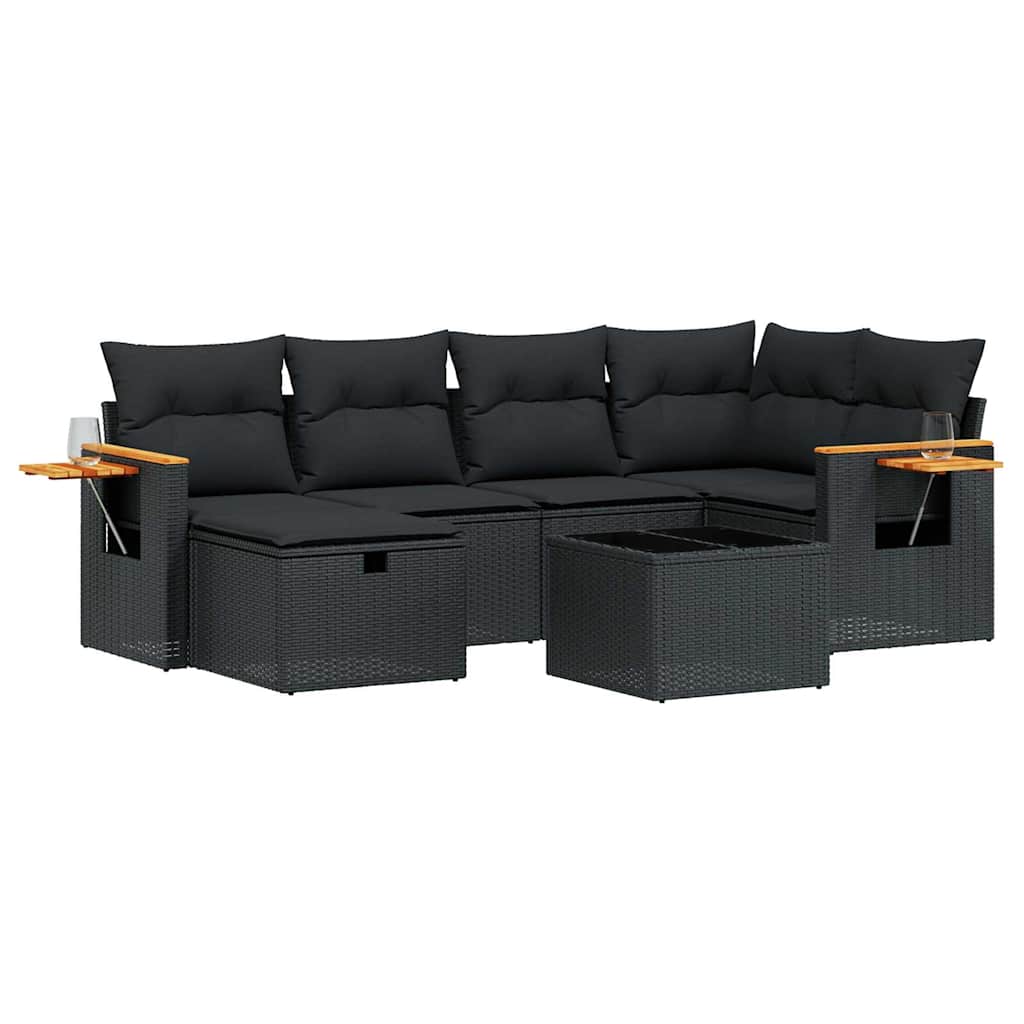sofasæt til haven 7 dele med hynder polyrattan sort