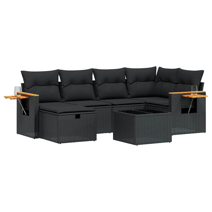sofasæt til haven 7 dele med hynder polyrattan sort