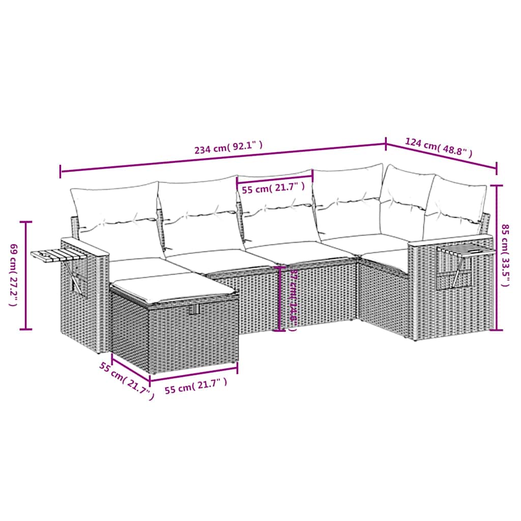 sofasæt til haven 7 dele med hynder polyrattan sort