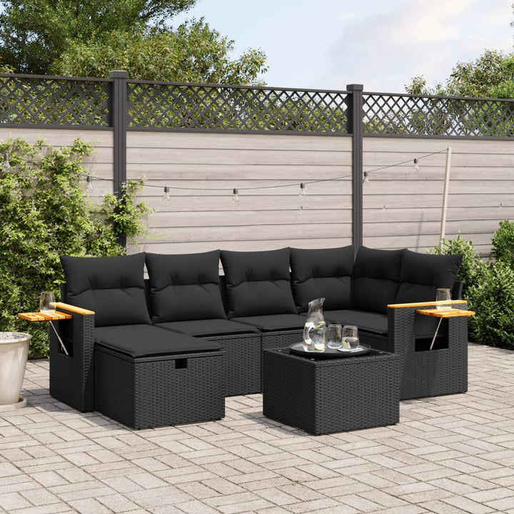 sofasæt til haven 7 dele med hynder polyrattan sort