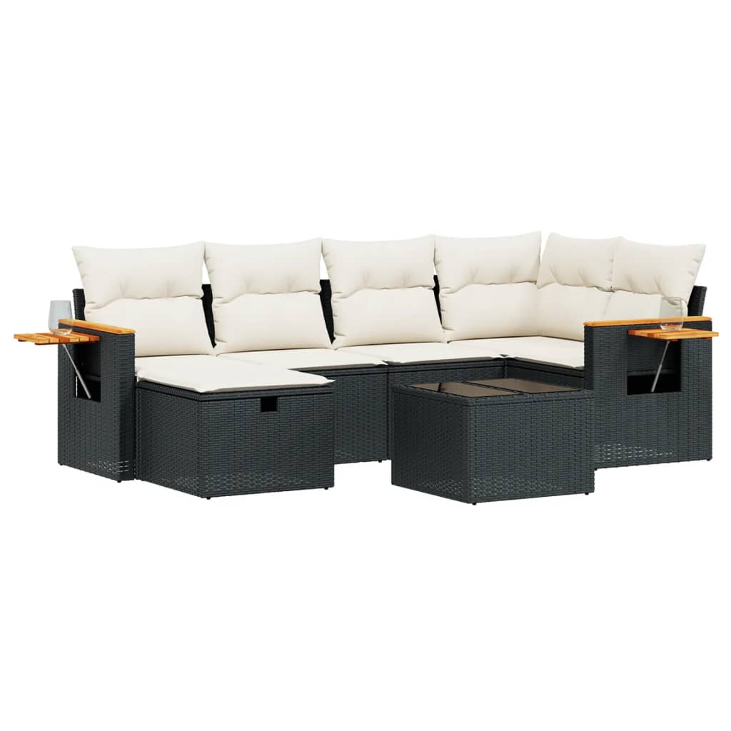 sofasæt til haven 7 dele med hynder polyrattan sort
