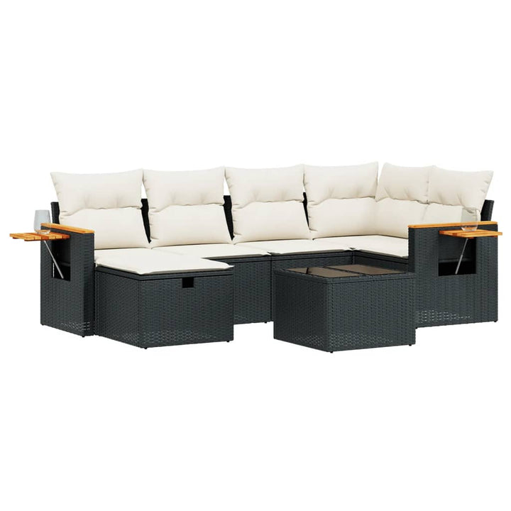 sofasæt til haven 7 dele med hynder polyrattan sort
