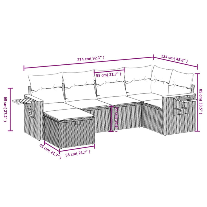 sofasæt til haven 7 dele med hynder polyrattan sort
