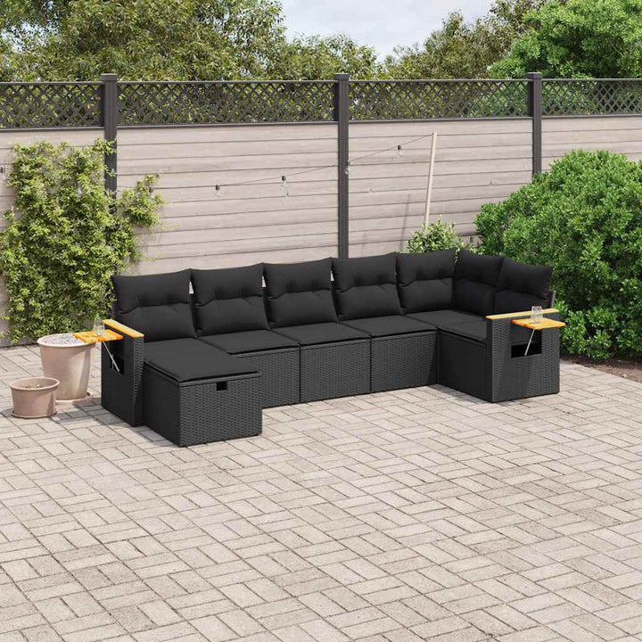 sofasæt til haven 7 dele med hynder polyrattan sort