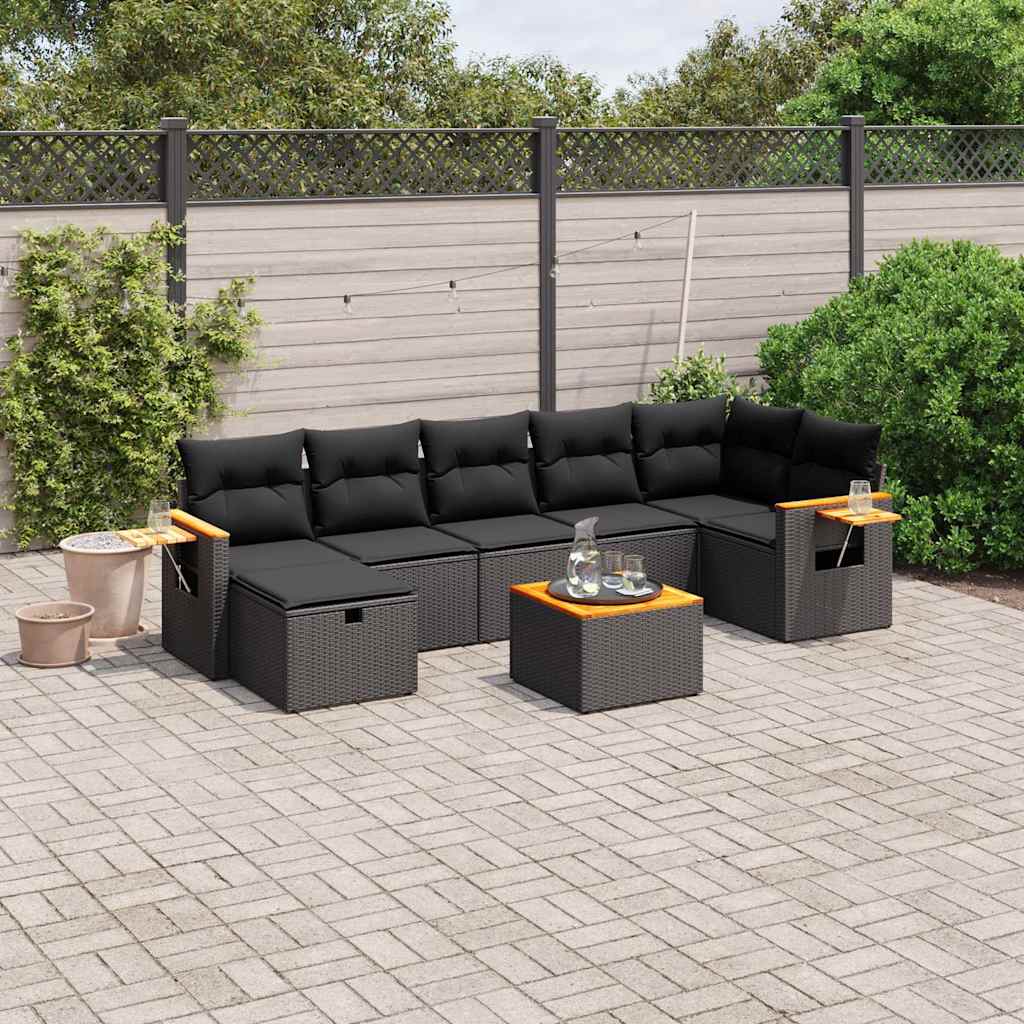 sofasæt til haven 8 dele med hynder polyrattan sort