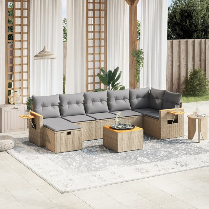 havesofasæt 8 dele med hynder polyrattan beige