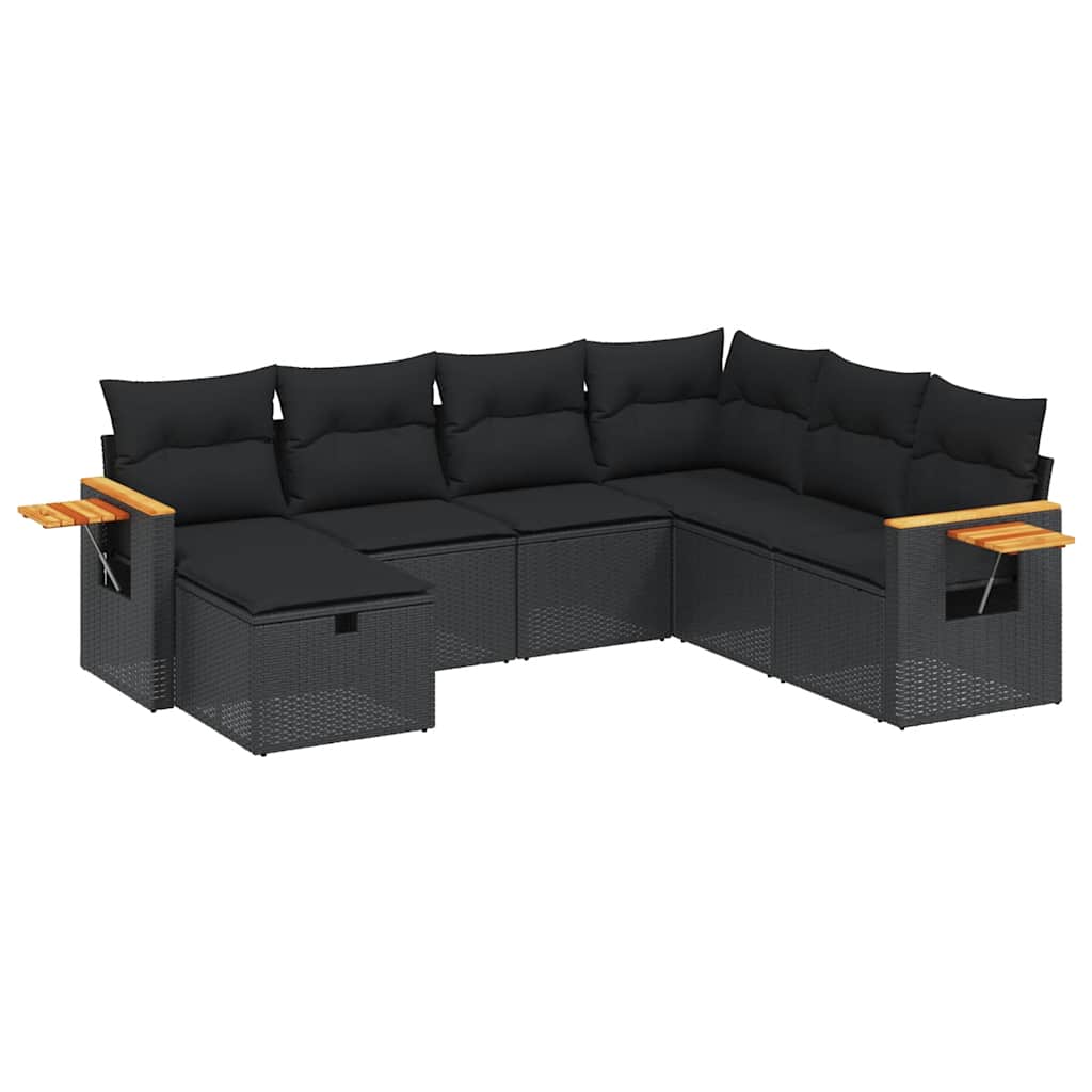 sofasæt til haven 7 dele med hynder polyrattan sort