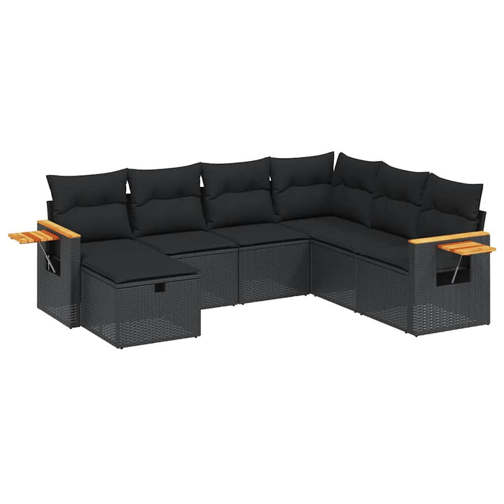 sofasæt til haven 7 dele med hynder polyrattan sort