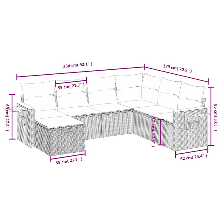 sofasæt til haven 7 dele med hynder polyrattan sort