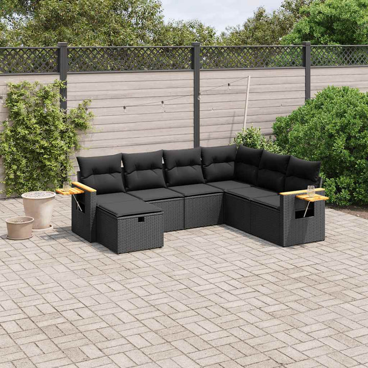 sofasæt til haven 7 dele med hynder polyrattan sort