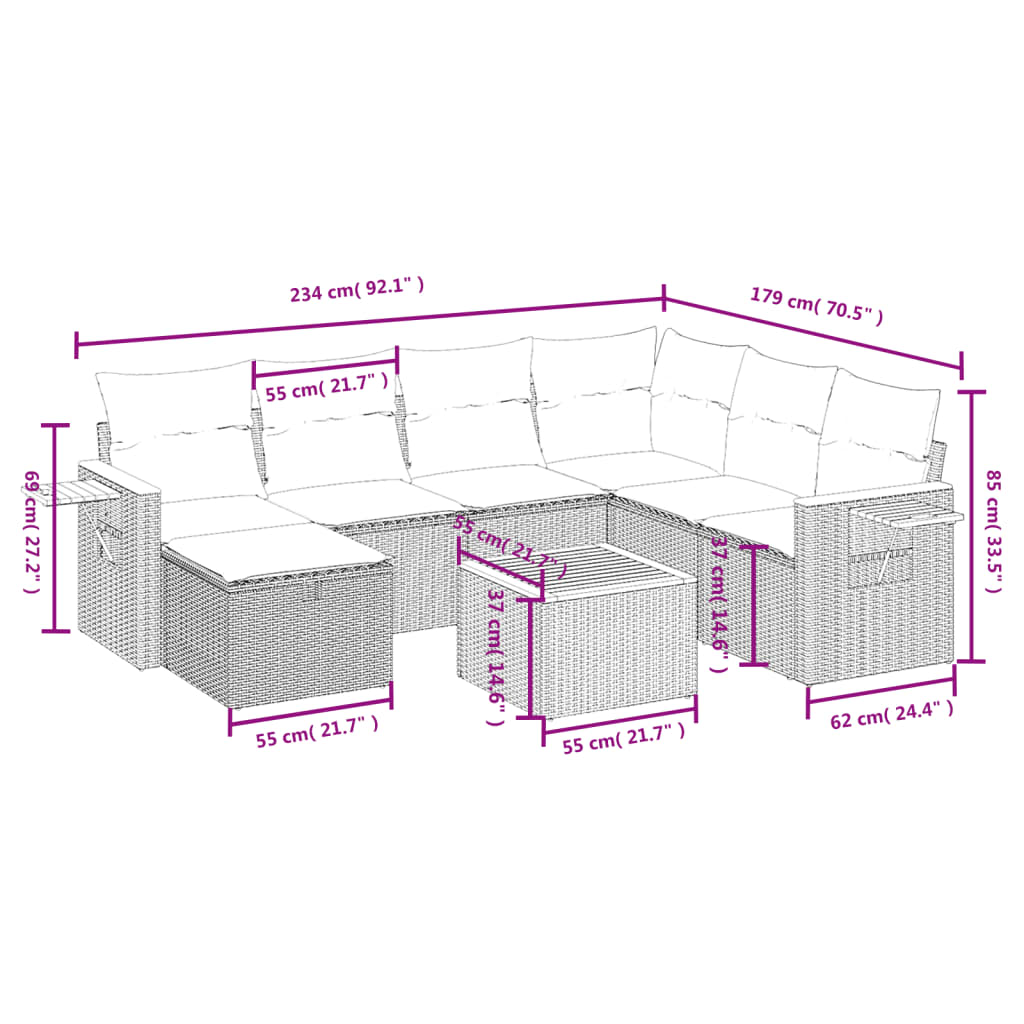 sofasæt til haven 8 dele med hynder polyrattan sort