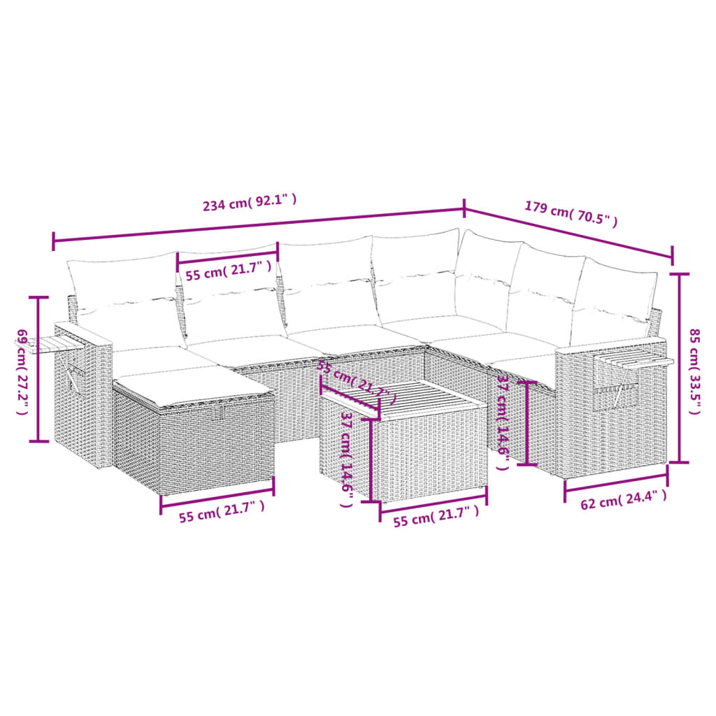 sofasæt til haven 8 dele med hynder polyrattan sort