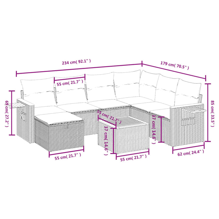 havesofasæt 8 dele med hynder polyrattan beige
