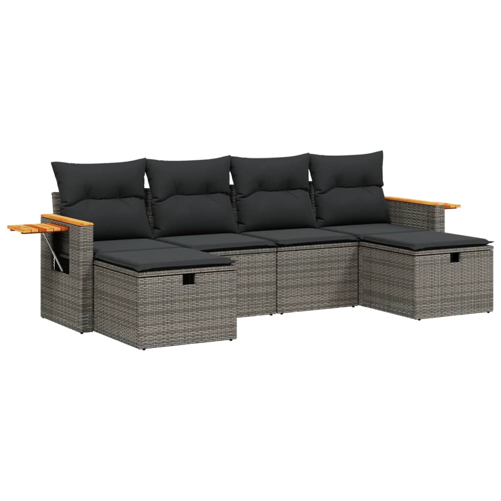 sofasæt til haven 6 dele med hynder polyrattan grå