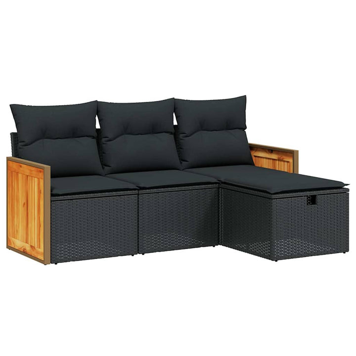 sofasæt til haven 4 dele med hynder polyrattan sort