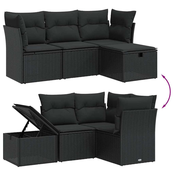 sofasæt til haven 4 dele med hynder polyrattan sort