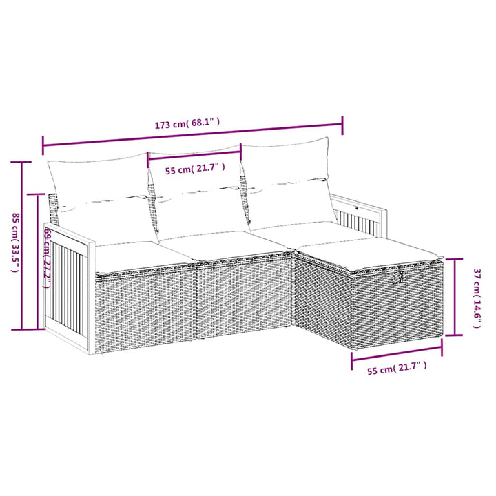 sofasæt til haven 4 dele med hynder polyrattan sort