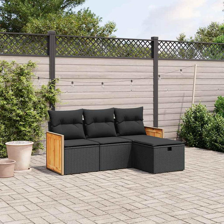 sofasæt til haven 4 dele med hynder polyrattan sort
