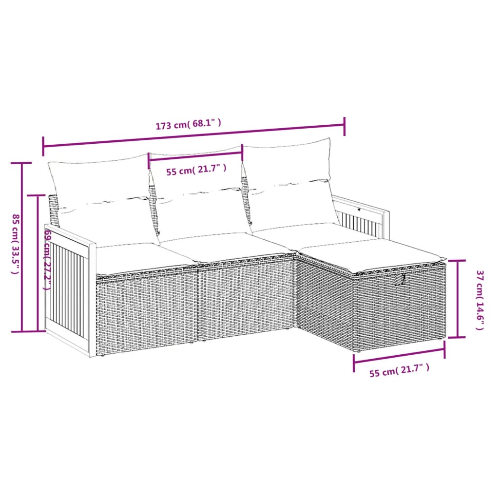 sofasæt til haven 4 dele med hynder polyrattan sort