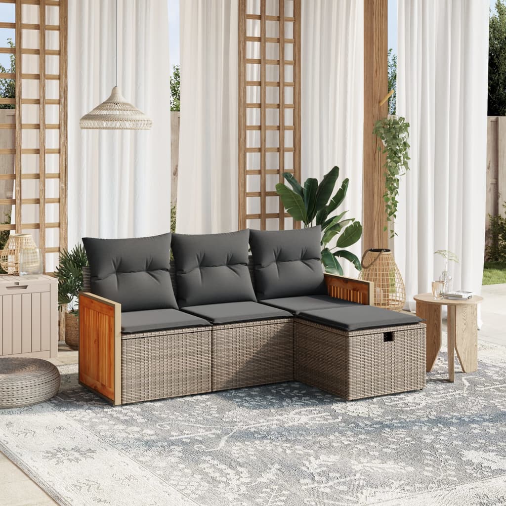 sofasæt til haven 4 dele med hynder polyrattan grå