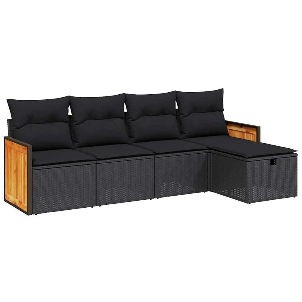 sofasæt til haven 5 dele med hynder polyrattan sort