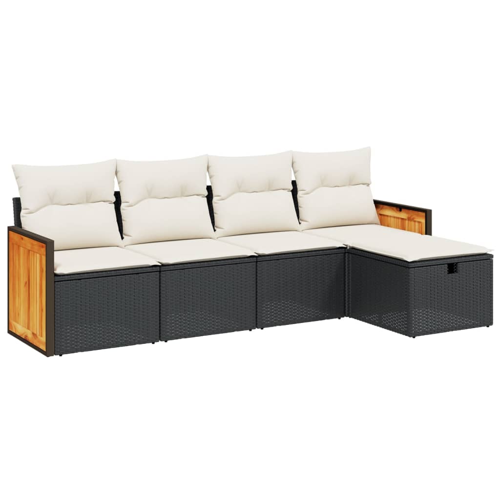sofasæt til haven 5 dele med hynder polyrattan sort