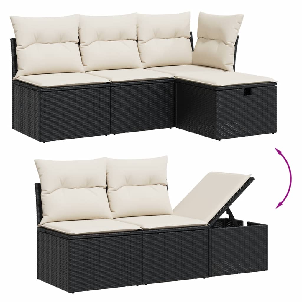 sofasæt til haven 5 dele med hynder polyrattan sort